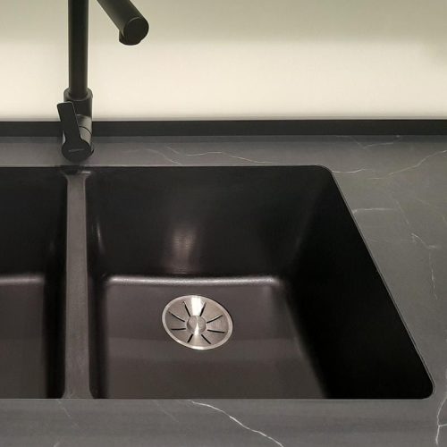 Integrated sink on laminate top available in Schock crystallite